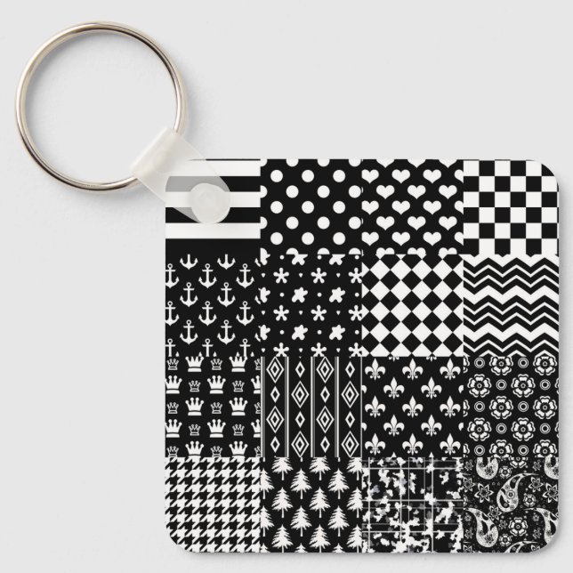 Minimalist Black White Mixed Pattern Style  Key Ring (Front)