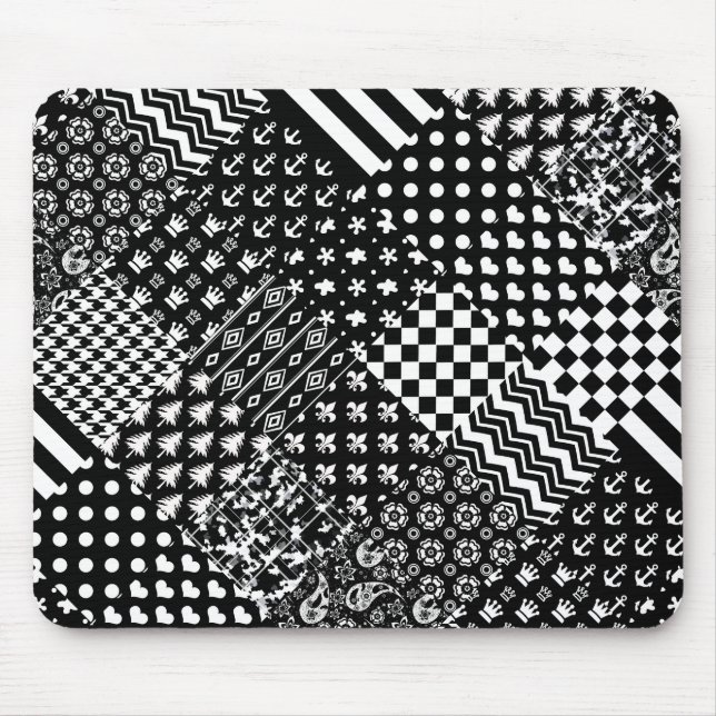 Minimalist Black White Mixed Pattern Style  Mouse Mat (Front)