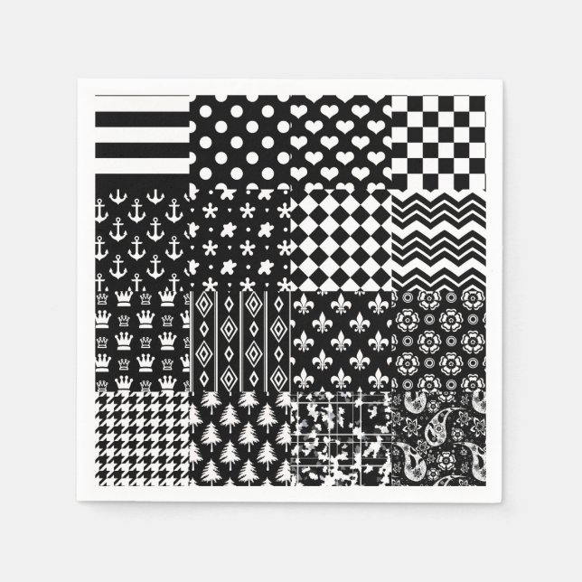 Minimalist Black White Mixed Pattern Style  Napkin (Front)