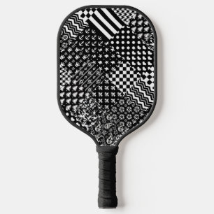 Minimalist Black White Mixed Pattern Style Pickleball Paddle