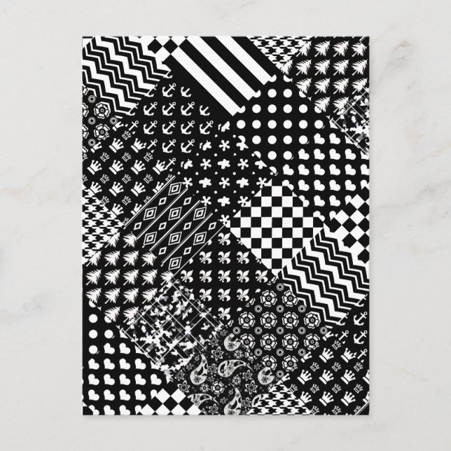Minimalist Black White Mixed Pattern Style  Postcard (Front)