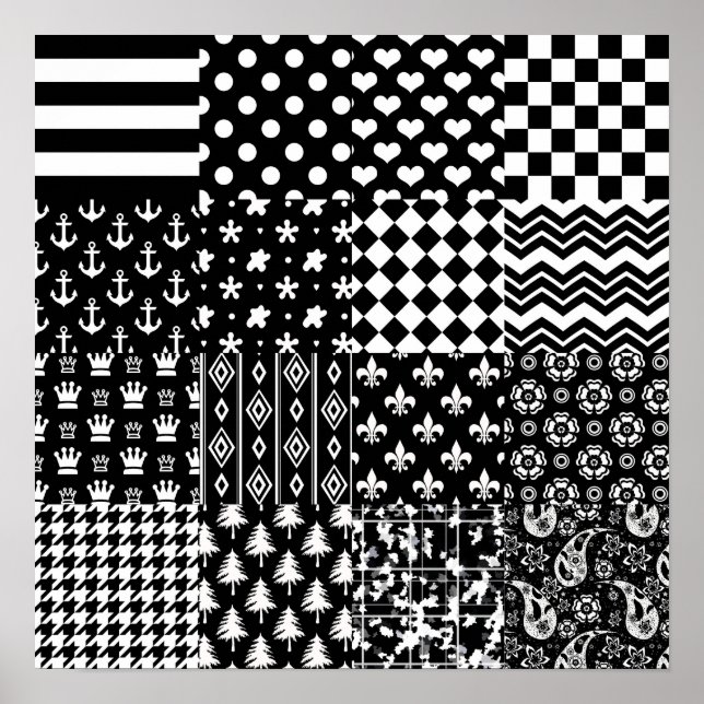 Minimalist Black White Mixed Pattern Style  Poster (Front)
