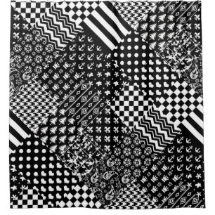 Minimalist Black White Mixed Pattern Style  Shower Curtain