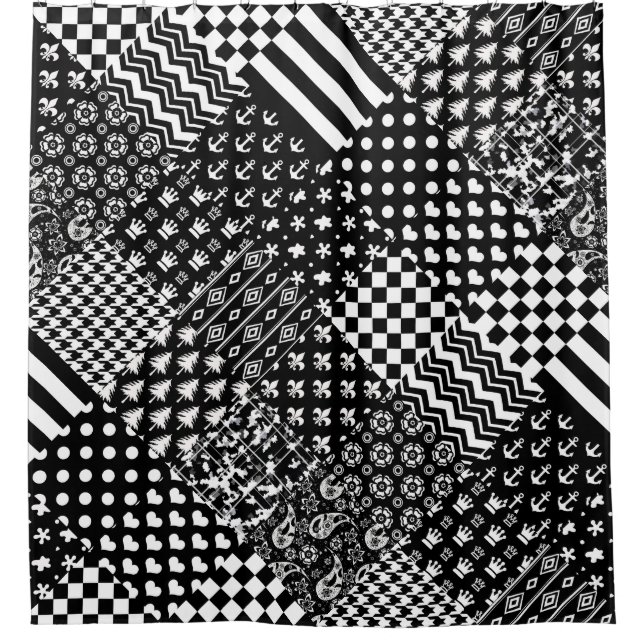 Minimalist Black White Mixed Pattern Style  Shower Curtain (Front)