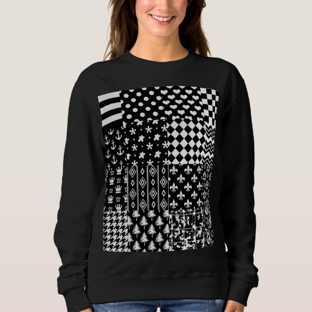 Minimalist Black White Mixed Pattern Style  Sweatshirt (Front)