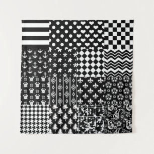 Minimalist Black White Mixed Pattern Style  Tapestry