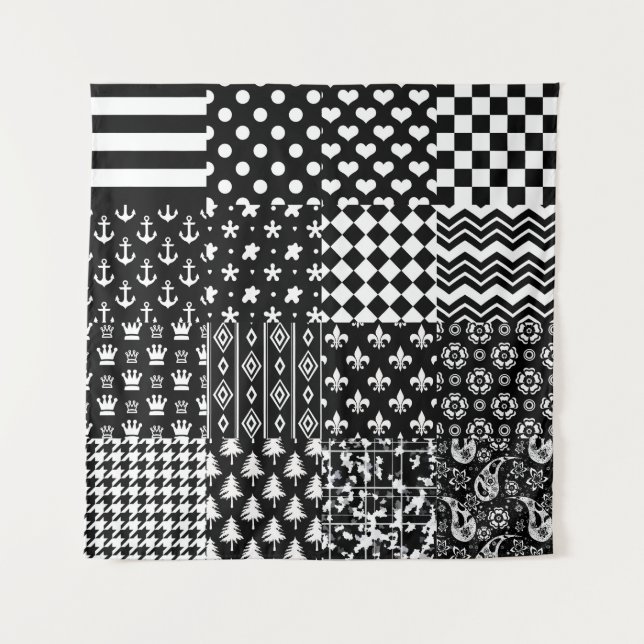 Minimalist Black White Mixed Pattern Style  Tapestry (Front)