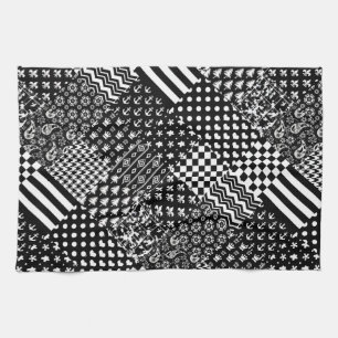Minimalist Black White Mixed Pattern Style  Tea Towel
