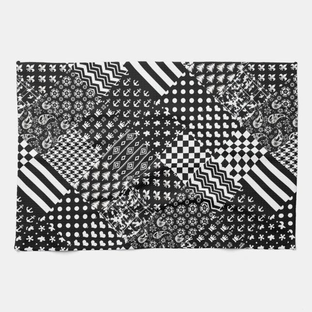 Minimalist Black White Mixed Pattern Style  Tea Towel (Horizontal)