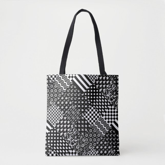 Minimalist Black White Mixed Pattern Style  Tote Bag (Front)