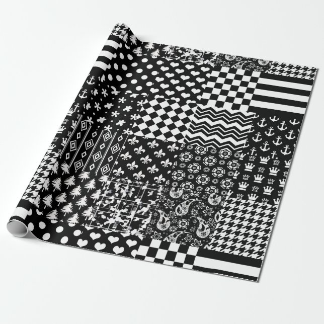 Minimalist Black White Mixed Pattern Style  Wrapping Paper (Unrolled)