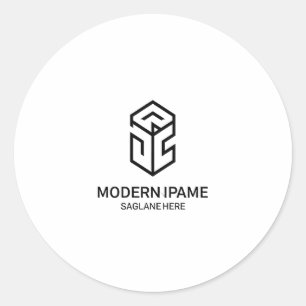 Minimalist Black & White Modern Business Logo  Classic Round Sticker