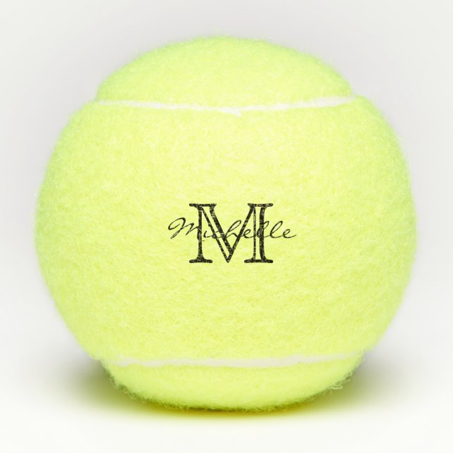 Minimalist Black White Modern Elegant Monogram Tennis Balls (Front)