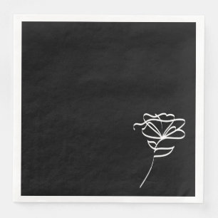 Minimalist Black White Modern Floral Napkin