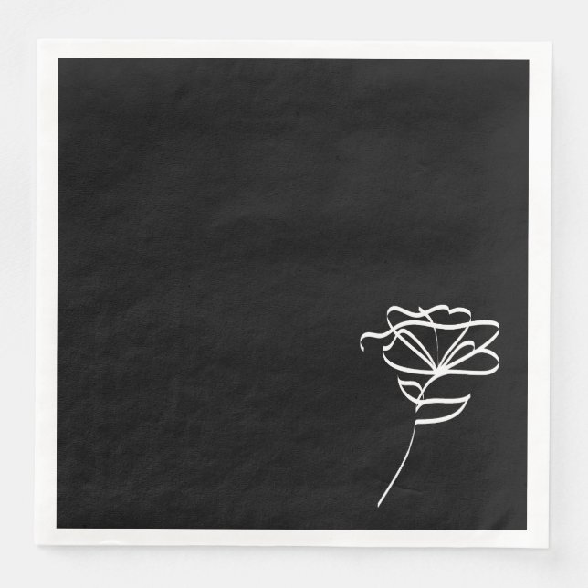 Minimalist Black White Modern Floral Napkin (Front)