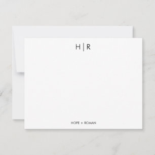 Minimalist Black White Modern Monogram Note Cards