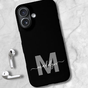 Minimalist Black White Modern Name Monogram iPhone 16 Case