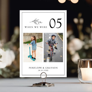 Minimalist Black & White Modern Photo Wedding Table Number