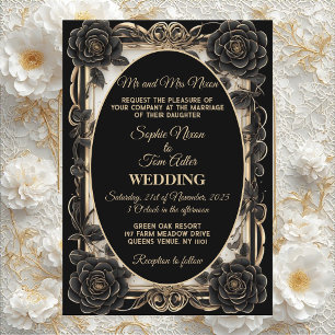Minimalist Black White Monochrome Modern Wedding Invitation