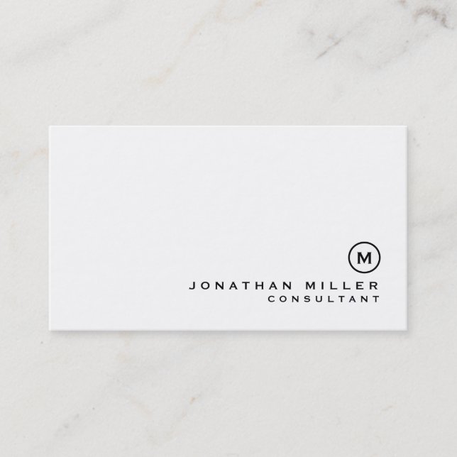 Minimalist Black White Monogram Consultant Business Card (Front)