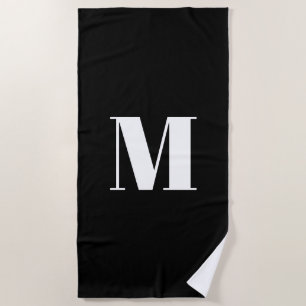 Minimalist black white monogram initial beach towel