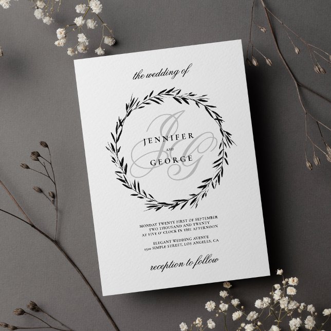 Minimalist black white monogram initials Wedding  Invitation (Minimalist black white monogram initials Wedding )