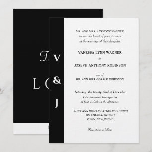 Minimalist Black White Monogram Invitation