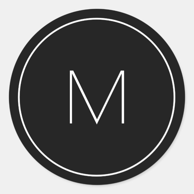 Minimalist Black White Monogram Simple Letter Classic Round Sticker (Front)