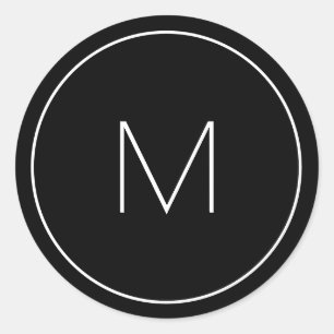 Minimalist Black White Monogram Simple Letter Classic Round Sticker