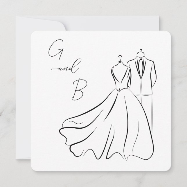 Minimalist Black White Monogram Square Wedding Invitation (Front)