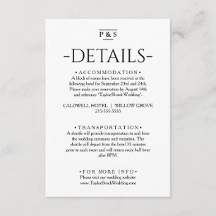 Minimalist Black & White Monogram Wedding Details Enclosure Card