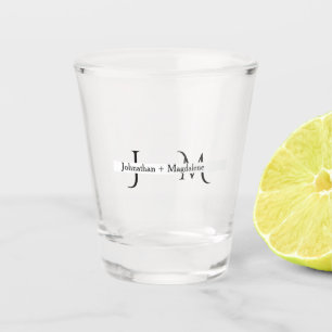 Minimalist Black & White Monogram Wedding Shot Glass