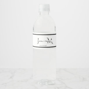Minimalist Black & White Monogram Wedding Water Bottle Label