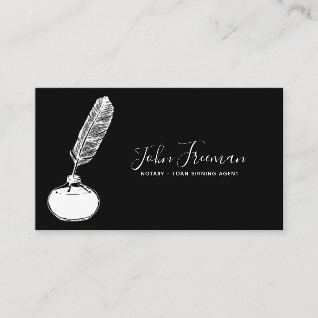 Minimalist Black & White Notary Loan Signing Agent Business Card (Front)