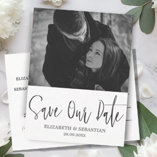 Minimalist Black & White One Photo Save the Date Announcement Postcard
