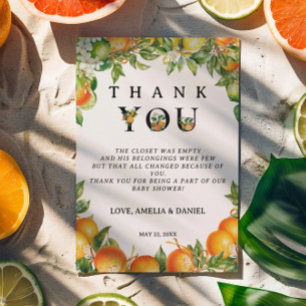 Minimalist Black White Orange Citrus  Thank You Card