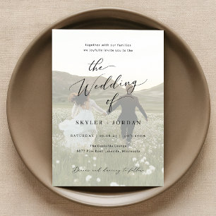 Minimalist Black & White Overlay Photo Wedding Invitation
