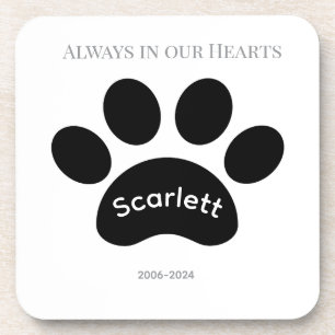 Minimalist Black & White Paw Print Tribute Coaster