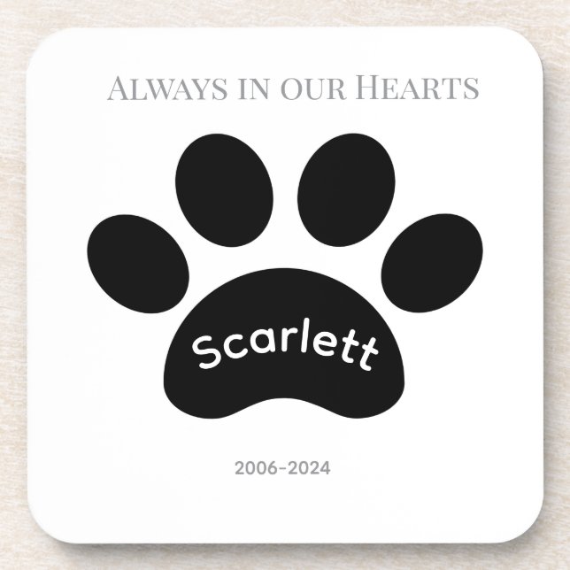 Minimalist Black & White Paw Print Tribute Coaster (Front)
