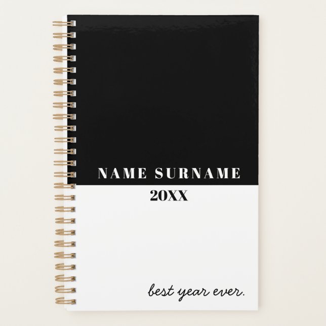Minimalist Black & White Personalised Planner (Front)