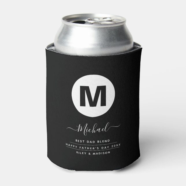 Minimalist Black & White Personalized Monogram Can Cooler (Can Front)