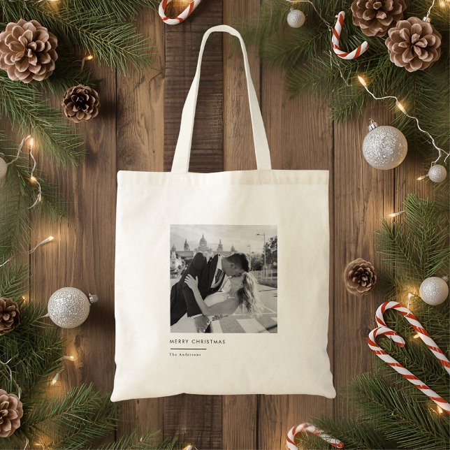 Minimalist Black & White Photo Christmas Gift Tote Bag (Creator Uploaded)