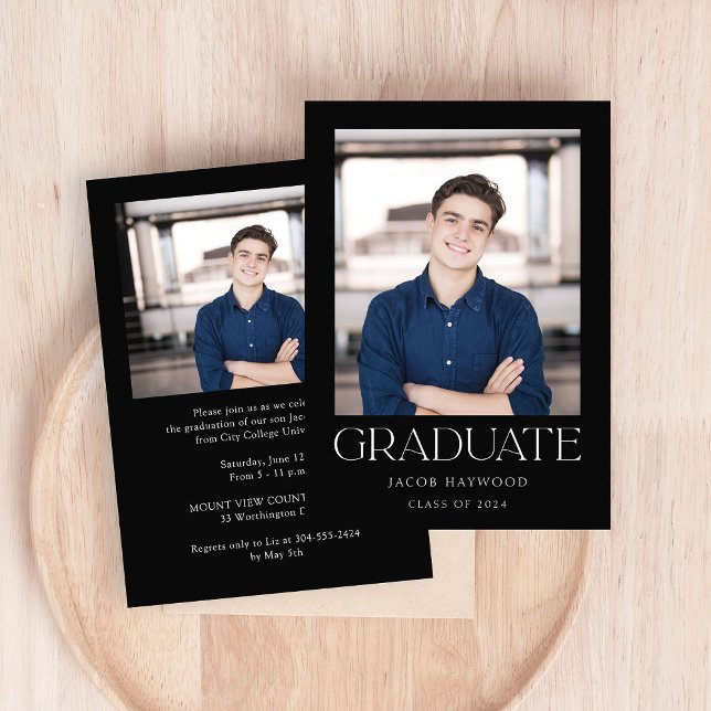 Minimalist Black White Photo Graduation Party Invitation (Creator Uploaded)