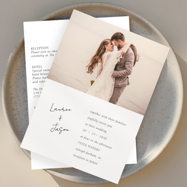 Minimalist Black & White Photo RSVP Wedding Invitation (Creator Uploaded)