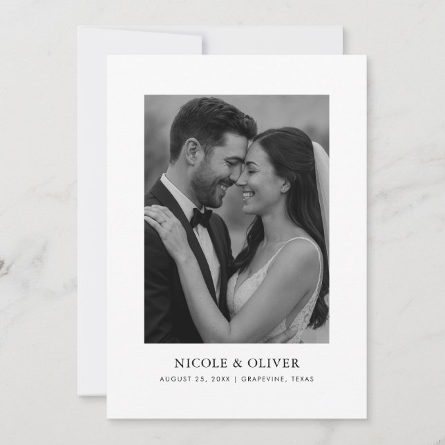 Minimalist Black White Photo | Typography Wedding Save The Date (Front)