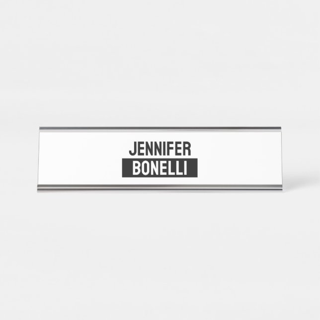 Minimalist Black & White Plain Elegant Modern Name Desk Name Plate (Front)