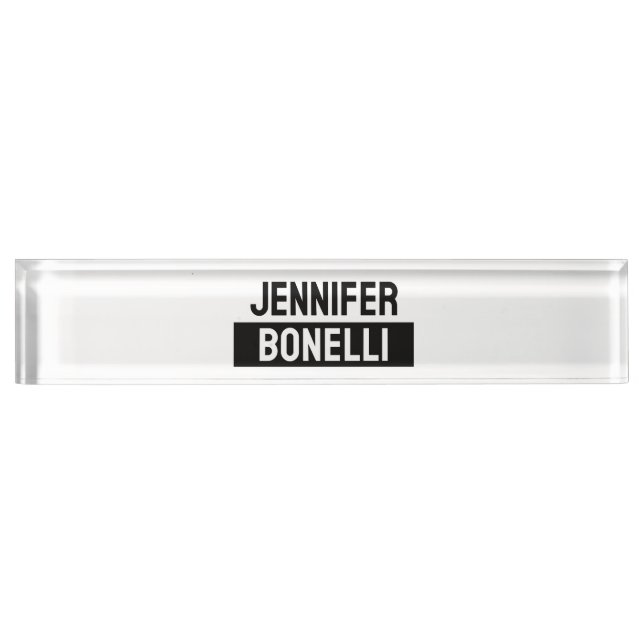 Minimalist Black & White Plain Elegant Modern Name Nameplate (Front)