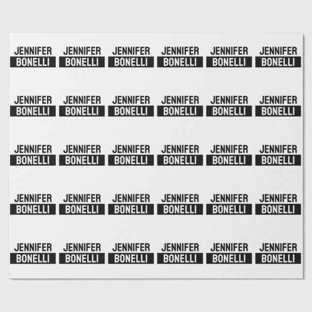 Minimalist Black & White Plain Elegant Modern Name Wrapping Paper (Flat)