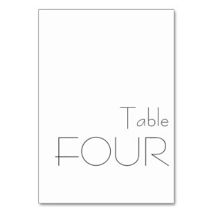 Minimalist Black White Playful Typography FOUR Table Number