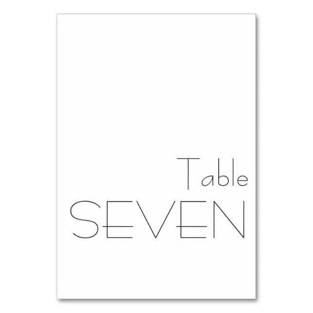 Minimalist Black White Playful Typography SEVEN Table Number (Front)